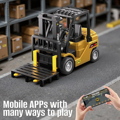 1/64 Mini RC Forklift Toy10 Channel 2 Mode Remote Control Forklift Truck with Rechargeable Battery 2 in 1 Transformable Lift Fork &amp Hook with Lights &amp Sounds Gift for Adults Kids Boys Girls