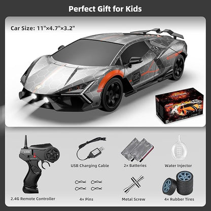 RC Drift Car Drifting RC Car 2.4GHz 1:16 4WD High Speed Remote Control Cars Vehicle with LED Lights Two Batteries and Drifting Tires Racing Sport Toy Cars for Adults Boys Girls Kids Sliver