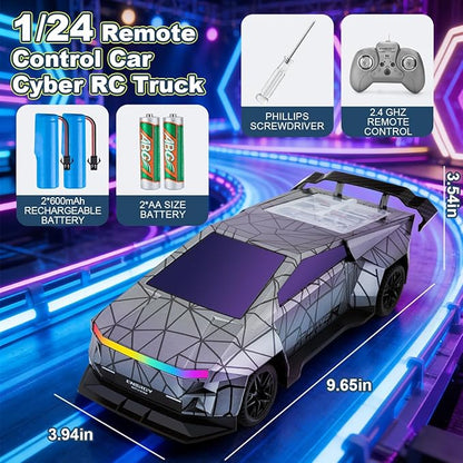 Remote Control CarAll Terrain 2.4GHz RC Truck for 3-12 Year Old Boys Electric Vehicle RC Car with LED Lights for Kids Birthday Gifts for Kids (Gray)