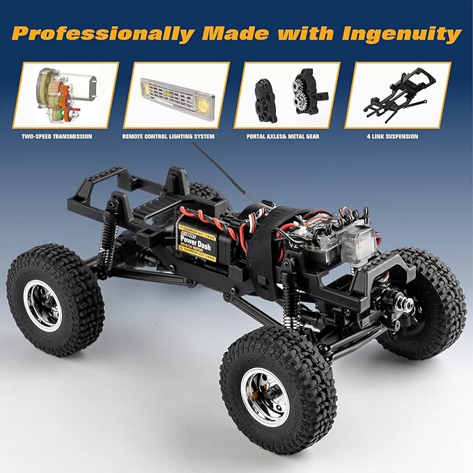EAZYRC X FMS FCX24 1/24 Chevy K5 Blazer 1976s RC Rock Crawler 4x4 RTR Black with Lisense RC Truck 4WD 5Km+ 2-Speed TransmissionRC Car for Gift