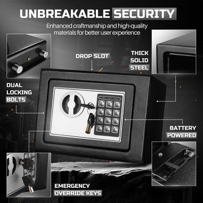 Flexzion Electronic Drop Safe Box with Digital Combination Lock - Cash Safe for Cabinets, Home & Office Security (9"x7"x7"), Black