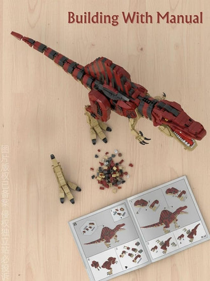Large Spinosaurus Dinosaur Building Set 2000+ Pieces Large Display Model Poseable Dino Figure with Display Stand/Base Compatible with Lego Bricks Collectible Gift for Dinosaur Fans (Ages 6+)