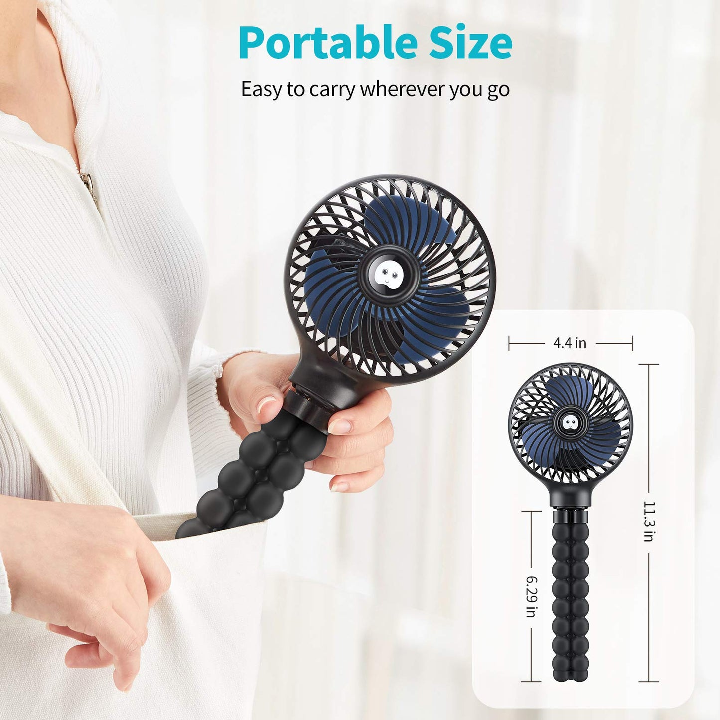 SMARTDEVIL Portable Clip on Stroller Fan for Baby, 3 Speed Battery Operated Personal Desk Fan with Flexible Tripod, Mini Handheld Fan for Car Seat, Treadmill, Camping (Black)