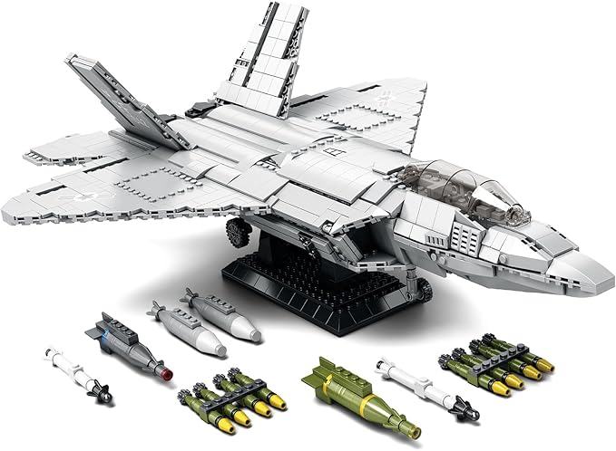 NUTCRACKER Fighter Jet Building Block Set - F-22 Raptor Military Airplane Jet Collection or Home Display Model Military Army Fighter Jet Building Toy Gift for Adult Teens Boys 14+ (1837Picece)