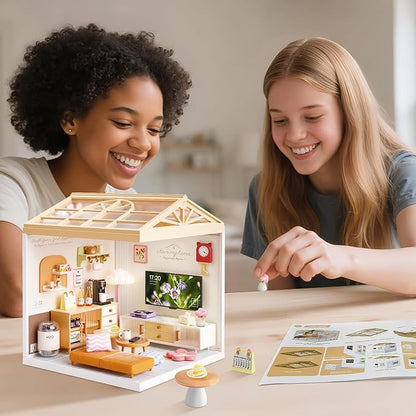 DIY Miniature House Kit for Adults LED Living Room Dollhouse Kit with Furniture &amp Roof Creative Building Toy for Mini Figures Adult Craft Kits &amp Room Decor Gift
