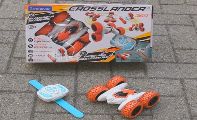 LEXiBOOK- Crosslander Luminous Terrain Car Wrist Remote Rechargeable Electronic Action Kit White/Orange Color