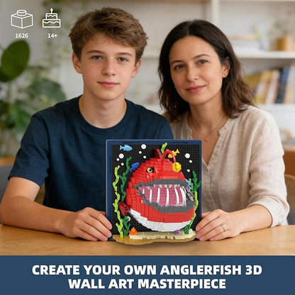 Angler Fish Animal 3D Wall Art Micro Mini Building Blocks Set Unique Home Wall Decor or Table Display No Compatible with Lego Ideal Gift Toy for Adults &amp Boys Girls 14+ (1626 PCS)