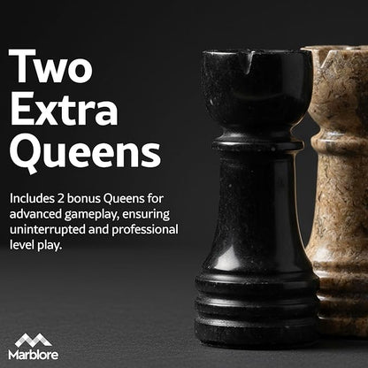 Marble Chess Set 10 Inch Black &amp Coral Handmade Stone Chess Board Game with 32 Pieces &amp 2 Extra Queens Travel Chess Set for Adults Decorative Classic Strategy Game