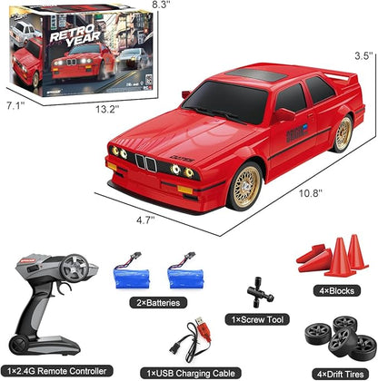 RC Drift Car for Kids Adults 1:16 Scale 2.4Ghz 4WD High Speed RTR Racing Car 30KM/H with Led Lights Remote Control Vehicle Sport Toy Gifts for Girls Boys Two Batteries and Drift Tire Included