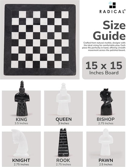 Radicaln Marble Antique Chess Set with Storage Box 15 Inches Black and White Handmade Board Game 2 Player Classic Chess Sets for Adults Board &amp 32 Chess Pieces