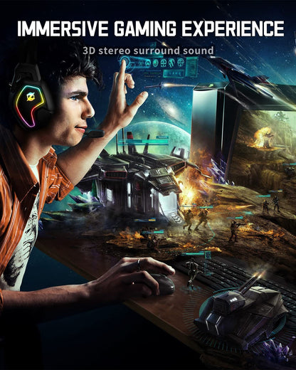 Gaming Headset for Xbox One Series X/S Ps5, Ps4, PC Switch, Noise Canceling Headphones with Microphone, 3.5mm Audio Jack, Auto-Adjust Headband