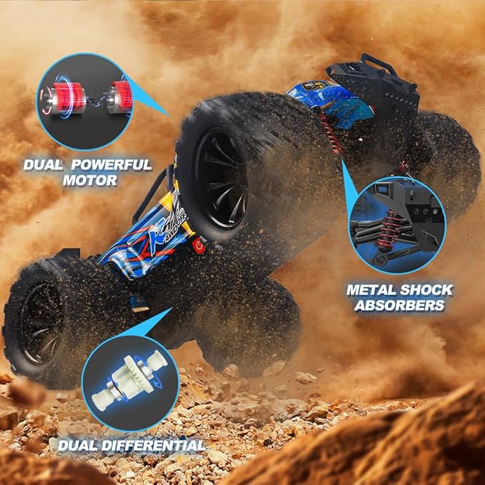 1:16 Scale RC Cars for Adult Remote Control Car Fast 40KPH Hobby RC Cars for Boys Age 8+ 4x4 All Terrain Off-Road RC Truck for Kids with 2.4 GHz Remote Control 2 Rechargeable Batteries