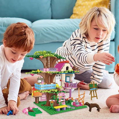 HOGOKIDS Tree House Friends Building Set with LED Light - Girl House Forest Building Block Toy Kit Birthday Valentines Day Gifts for Kids Girls Boys Age Age 6-12+ Years