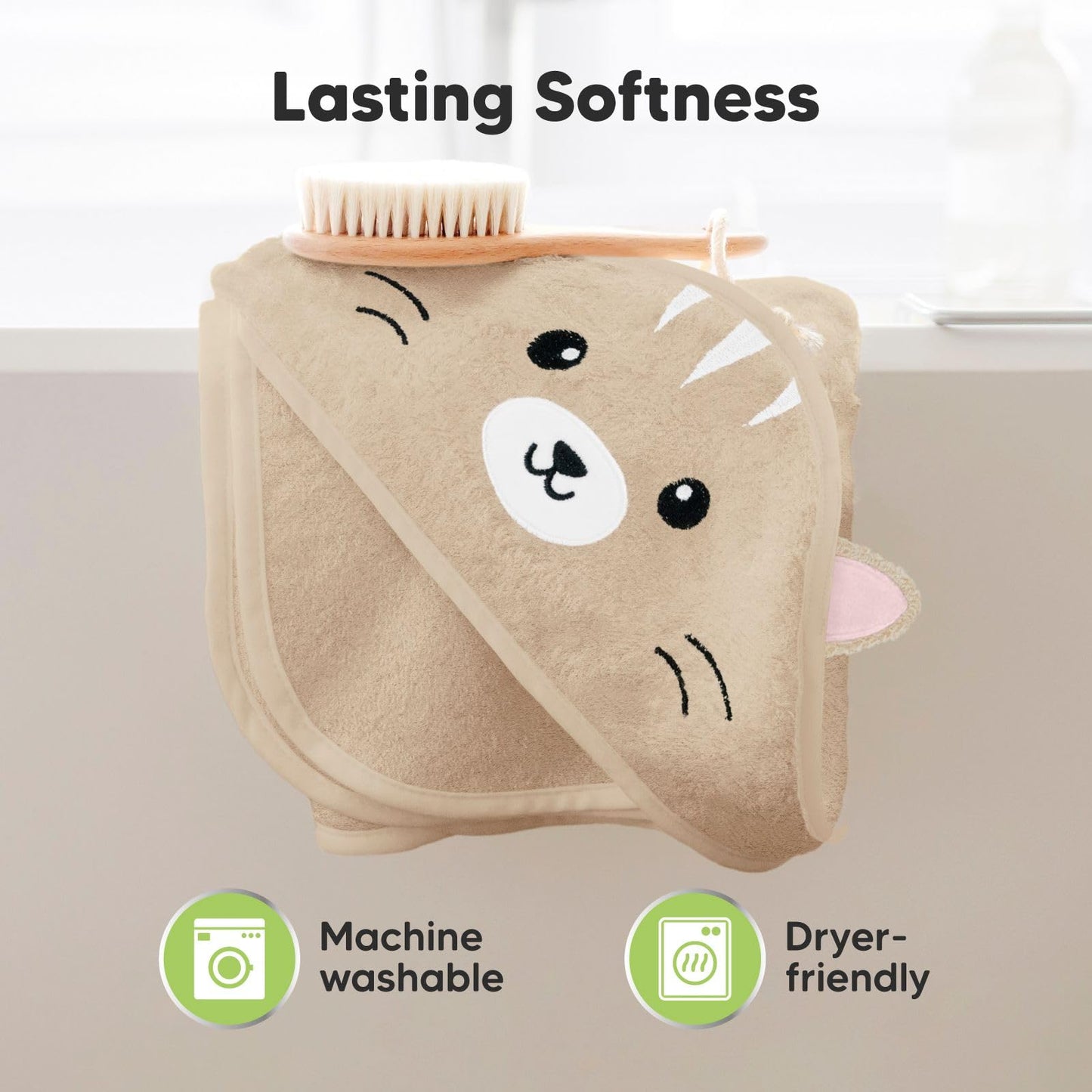 KeaBabies Hooded Baby Towel for Newborn - Viscose Derived from Bamboo Large Baby Bath Towels with Hood for Boys, Girls, Toddler, Extra Absorbent & Soft Newborn Bath Essentials (Cat)