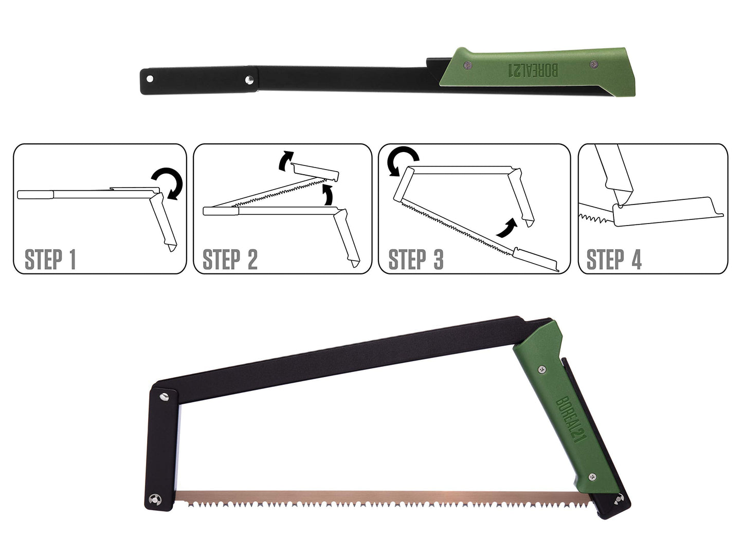 AGAWA - BOREAL21 TRIPPER KIT - 21 inch folding bow saw, rugged cordura sheath, additional aggressive blade (Black Frame - Green Handle)