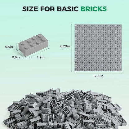 500 Piece Classic Building Bricks and 1 Gray Baseplate 2x4 Bricks Bulk Creative Building Toys Blocks Bulk for Kids Ages 6+ Light Gray(Samll Bricks 1.25x0.62x0.47 in)