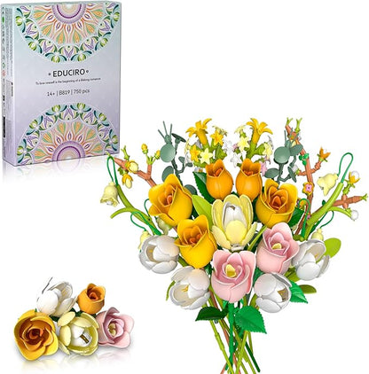Tulip Rose Flowers Bouquet Building Set - Valentines Gifts Compatible with Lego Flowers Botanical Collection - Christmas Mother's Day &amp Valentine's Gifts for Women &amp Girls Home Decor