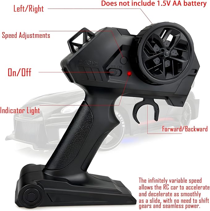 1:24 RC Drift 2.4GHz with LED Light Race Car Toys for Boys and Girls Aged 6+ Speed Adjustable up to 23Km/H High-Speed RC Racing Cars Toy Gift for Boys &amp Girls (Black)