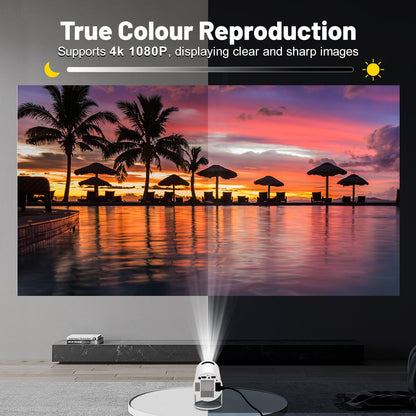 Mini Projector with WIFI 6 and Bluetooth, 4K 1080P Support Portable Projector 180° Rotatable 130'' Screen Movie Projector Auto Keystone Compatible for Laptop, PC, Smartphone (White)