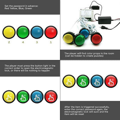 Escape Room Props 5 Colors Buttons Mechanism Press It In Order To Control 12V Magnet Lock For Exit Game Owner Player Adventurer (10 Buttons No Audio)