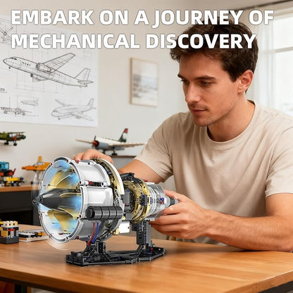 Aircraft Engine Toys Building SetsTurbofan Engine Model that Run with Motor and LightsMechanical Science Education STEM DIY Project Building Kit for Adults and Kids Aged 8-14 (564 pcs)