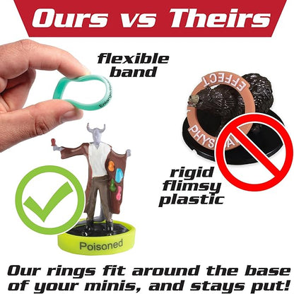 Deluxe Condition Rings w Wooden Case (64 Rings for Standard &amp Large) - 16 Conditions DND Flexible Design- Easy Affix Base Slides Under Figure- Works with Dungeons Dragons Pathfinder &amp All RP