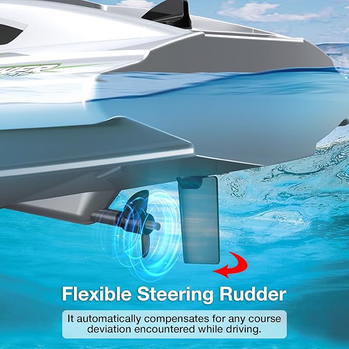 Fast RC Boat for Adults 20KM/H High Speed Remote Control Racing Boats Self-Righting 2 Batteries 20+ Mins 2.4GHz Pool &amp Lake Summer Toys Gifts (Silver)