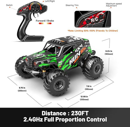 RC Cars 1:14 Scale 4WD Off-Road Monster Truck Rc 40+ KM/H 4X4 Waterproof ESC Remote Control Car with Dual 7.4V 1300mAh Batteries Extra Paddle Tires &amp Full Roll-Cage Frame for Adults &amp Boys
