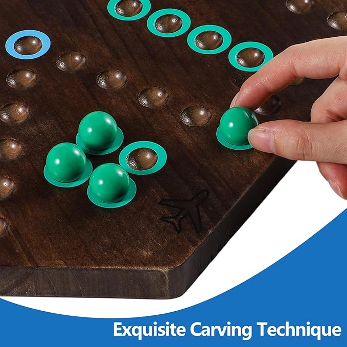 Large Size 20 inches Wood Wahoo Marble Board Game 2 Sided Game 4-6 Player for Friends and Family Party Classic Wahoo Style Strategy Racing Game with 6 Dices30 Marbles (Rustic Brown)