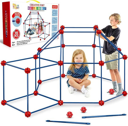 SpringFlower Fort Building Kit for KidsSTEM Construction Toys Educational Gift for 3 4 5 6 7 8 9 10 11 12 Years Old Boys and GirlsUltimate Creative Set for Indoor &amp Outdoors Activity100 Pcs