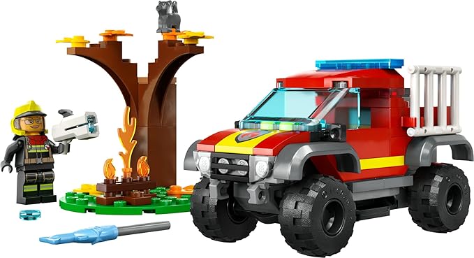 LEGO City 4x4 Fire Engine Rescue Truck 60393 Toy for 5 Plus Year Old Boys &amp Girls Set with Water Element Launcher Firefighter Minifigure and Cat Figure
