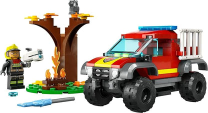 LEGO City 4x4 Fire Engine Rescue Truck 60393 Toy for 5 Plus Year Old Boys &amp Girls Set with Water Element Launcher Firefighter Minifigure and Cat Figure