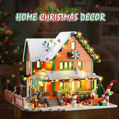 Christmas House Mini Building Set with Light PLAXSOON 1961 PCS Holiday Snow Village Architecture Model Building Block with Santa Claus Sleigh Xmas Display Toy Set for Adults Kids Boys Girls Ages 14+