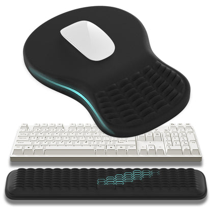MEKASS Ergonomic Mouse Pad and Keyboard Wrist Rest Set, Super Soft Memory Foam Desk Wrist Support for Computer Keyboard, Non-Slip Arm Palm Rests Cushion for Typing Gaming Office Laptop Mac (Black)