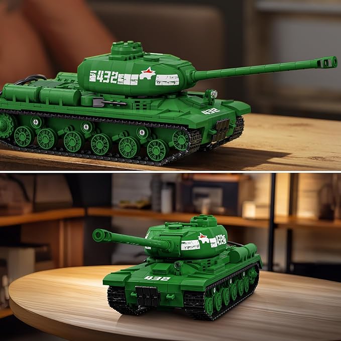 Brihappen Tanks Building Set for Adult Boys (1402 Pieces) Military World Classic is-2 Heavy Tank Blocks Toy Home Office Collection Model Birthday Gifts for Building Blocks Lover