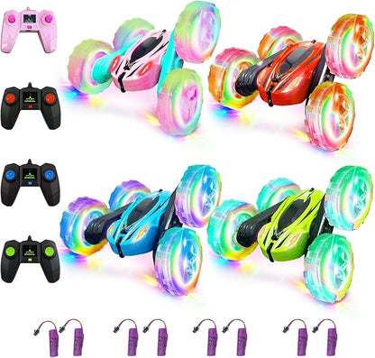 lumiparty 4Pack Remote Control Car Toys for Kids 2.4GHz RC Stunt Cars with Wheel Lights Drift High Speed 4WD Off Road Double Sided 360° Rotating Cars for Boys Girls.