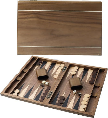 GSE Games &amp Sports Expert Premium Wooden Folding Inlay Backgammon Board Set Classic Traditional Strategy Board Games (Double Stripe- 17 Inches)