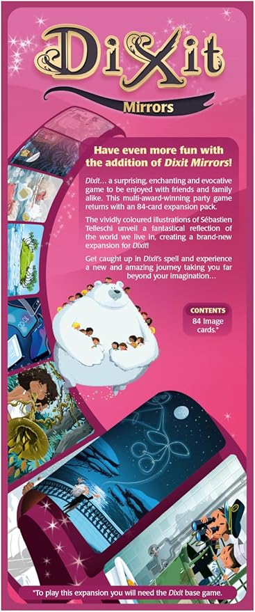 Dixit Mirrors Board Game Expansion - Unveil a Fantastical Reflection of Society! Creative Storytelling Game Family Game for Kids &amp Adults Ages 8+ 3-6 Players 30 Min Playtime Made by Libellud