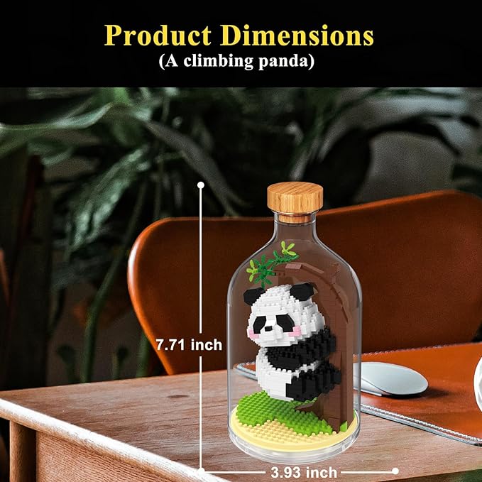 Creative Panda Toy Building SetAdult Mini Animal Friend SetParty Favors Gift for FriendsAnimal Lovers Office Home Decor Building BlockNew Year Easter Birthday Gift for Family(Climbing)