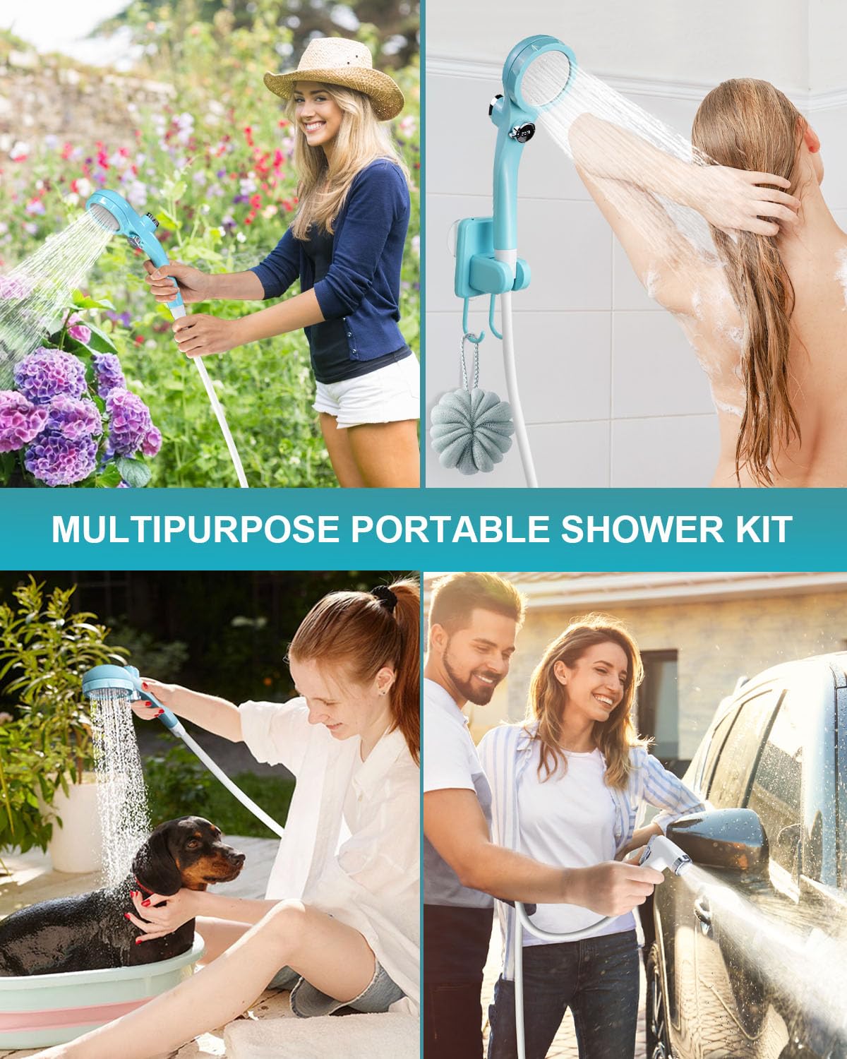 AUTOPkio Portable Camping Shower - Rechargeable Outdoor Camp Shower with Pressurizer & 4500mAh Battery Pump IPX7 Waterproof for Camp, Hiking, Car Washing, Pet Bath (Blue)