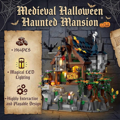 Medieval Modular Halloween Haunted Mansion Building Set for Adults - Castle Architecture with Cave Detachable Roof &amp Detailed Interior