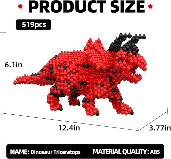 Fun Dinosaur Building Set 519 PCSTriceratops Creative Educational Toys Boys Girls 8+ Animal Figures Building Kit Model Jurassic Dino Blocks Toy Dispaly Present for Kids Adults