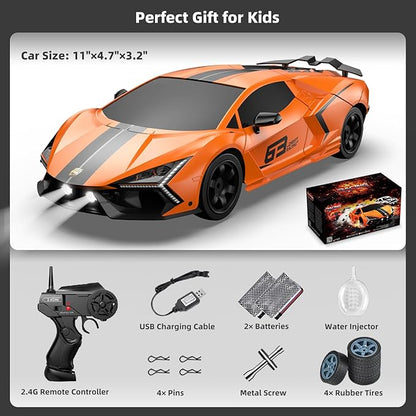 RC Drift Car Drifting RC Car 2.4GHz 1:16 Remote Control Cars 4WD High Speed Racing Vehicle with LED Lights Two Batteries and Drifting Tires Sport Toy Cars for Adults Boys Girls Kids Orange