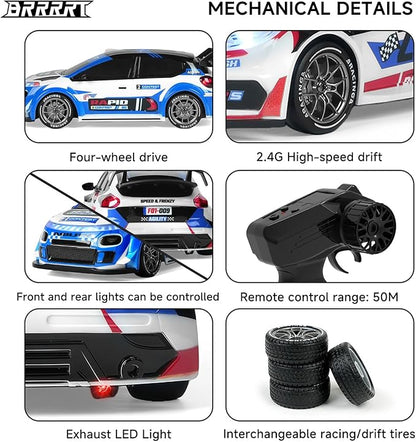 BRRRRT 1:24 Remote Control Rally Car4WD High Speed Remote Control Cars with LED LightsDrift Car for Boys and Girls Age 6+ Blue