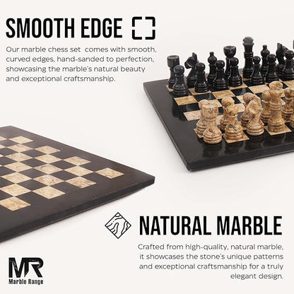 Marble Chess Set for Adults 10 Handmade Black &amp Coral Board Game with 32 Chess Pieces 2 Extra Queens &amp Storage Box Luxury Travel Game Elegant for Home Decor
