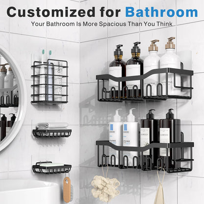 EUDELE Adhesive Shower Caddy, 5 Pack Rustproof Stainless Steel Bath Organizers With Large Capacity, No Drilling Shelves for Bathroom Storage & Home Decor-XL Size