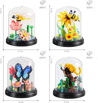 Insect Flowers Collection Micro Building Toy Set with Dust Cover Flower Plants Bug Botanical Set for Nature Decor Bug Building Office Home Decorative Plant Decor Birthday Gift for Adults Kids