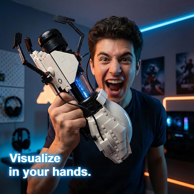 Sci-Fi Games Gun Building Set for Adults Ideas Portol 2 Gun Building Model with Light &amp Display Stand Cool Collectible Games Fans Gift