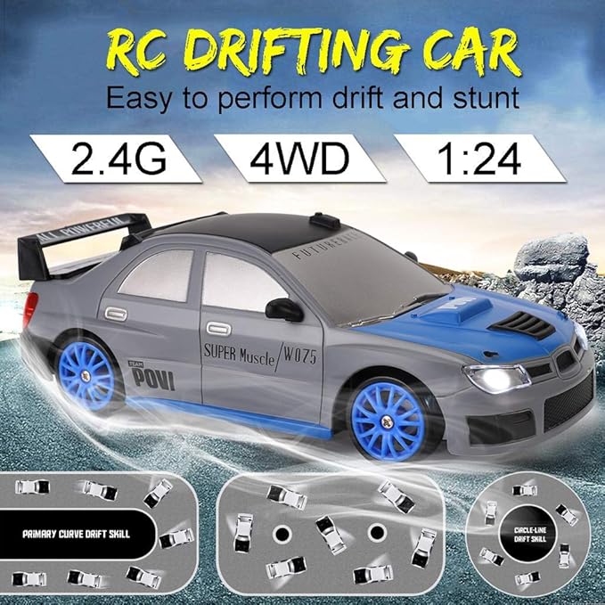 Liberty Imports RC Drift Car 1/24 2.4GHz 4WD Remote Control Sport Racing On-Road Vehicle with LED Light Batteries and Drift Tires (Style 1)