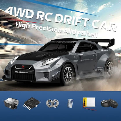 1/43 Scale RC Drift Car Mini 911 RC Model Car 2.4GHz 4WD RC Alloy Vehicles with Gyro &amp LED Lights for Adults Hobby Toys (Blue)